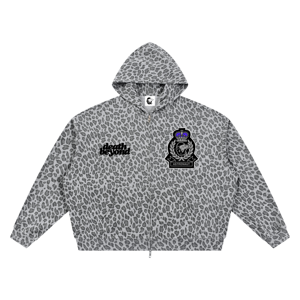 Unisex Leopard Print Waffle Full Zip Hoodie