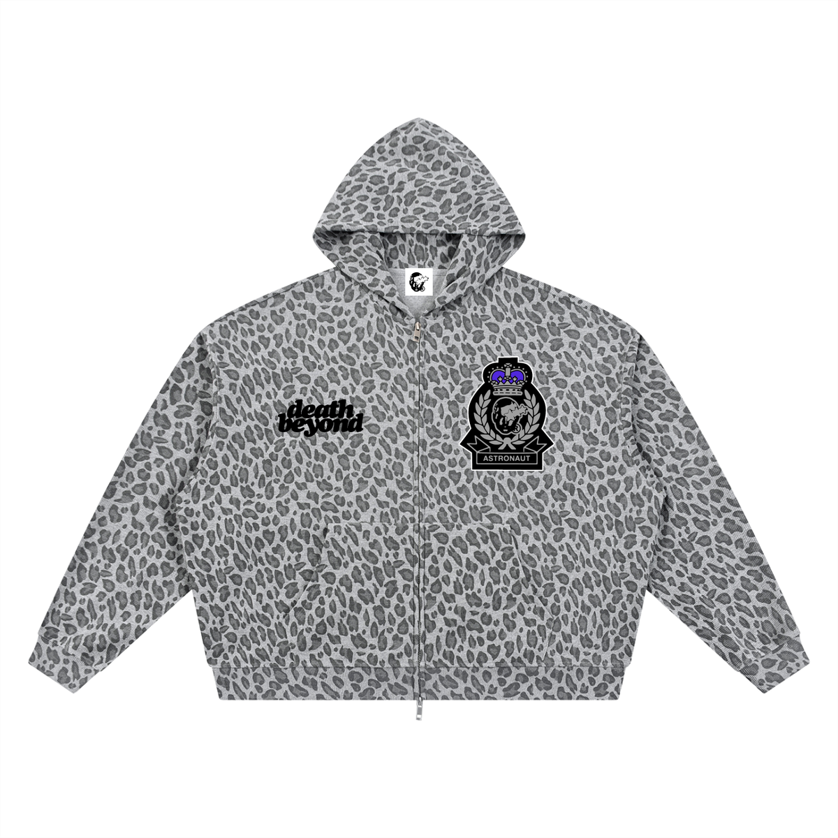 Unisex Leopard Print Waffle Full Zip Hoodie